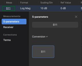 s parameter menu 1port