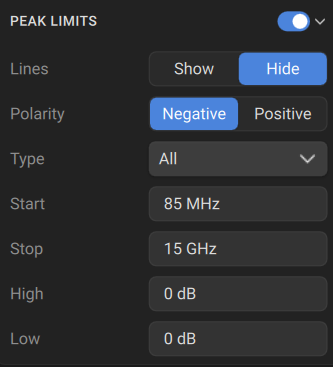 peak limits menu
