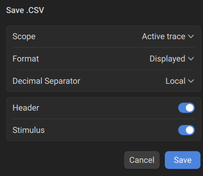 trace data save popup