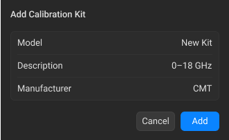 Calibration Kit Add Window