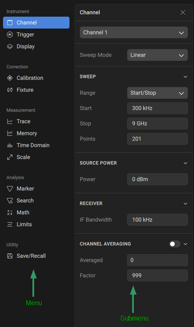 Menu and submenu