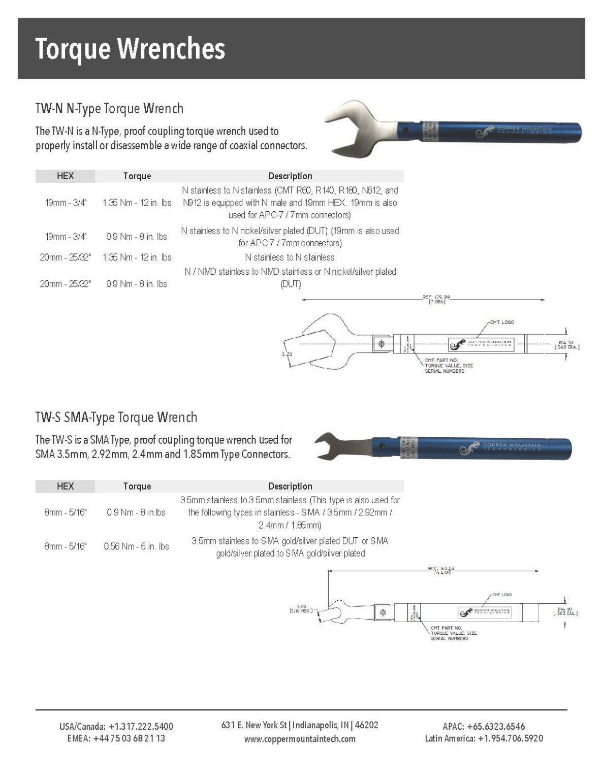 TWS Torque Wrench Data Sheet DKM Copper Mountain Technologies